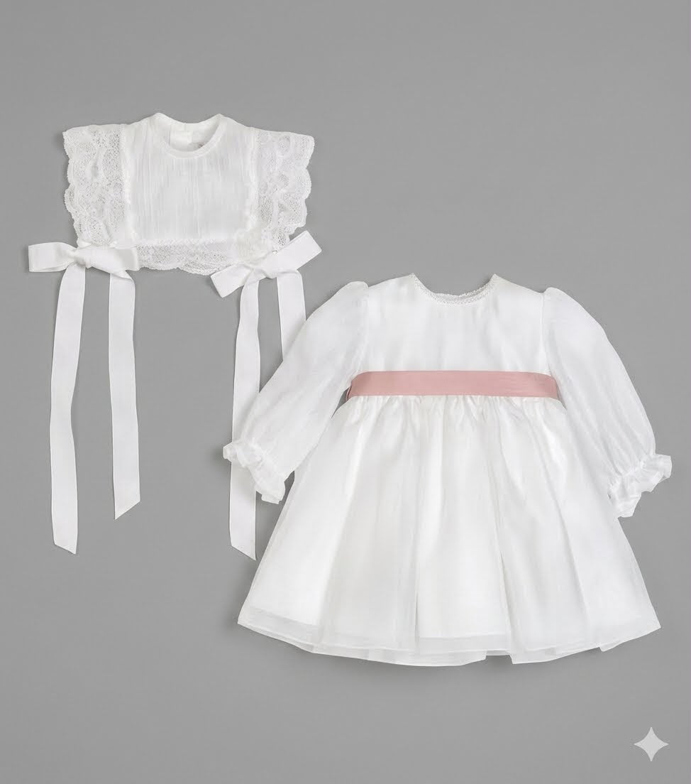 Vestido con manda larga y capota desmontable decorada con cinta para niña - 632224 - marca Amaya