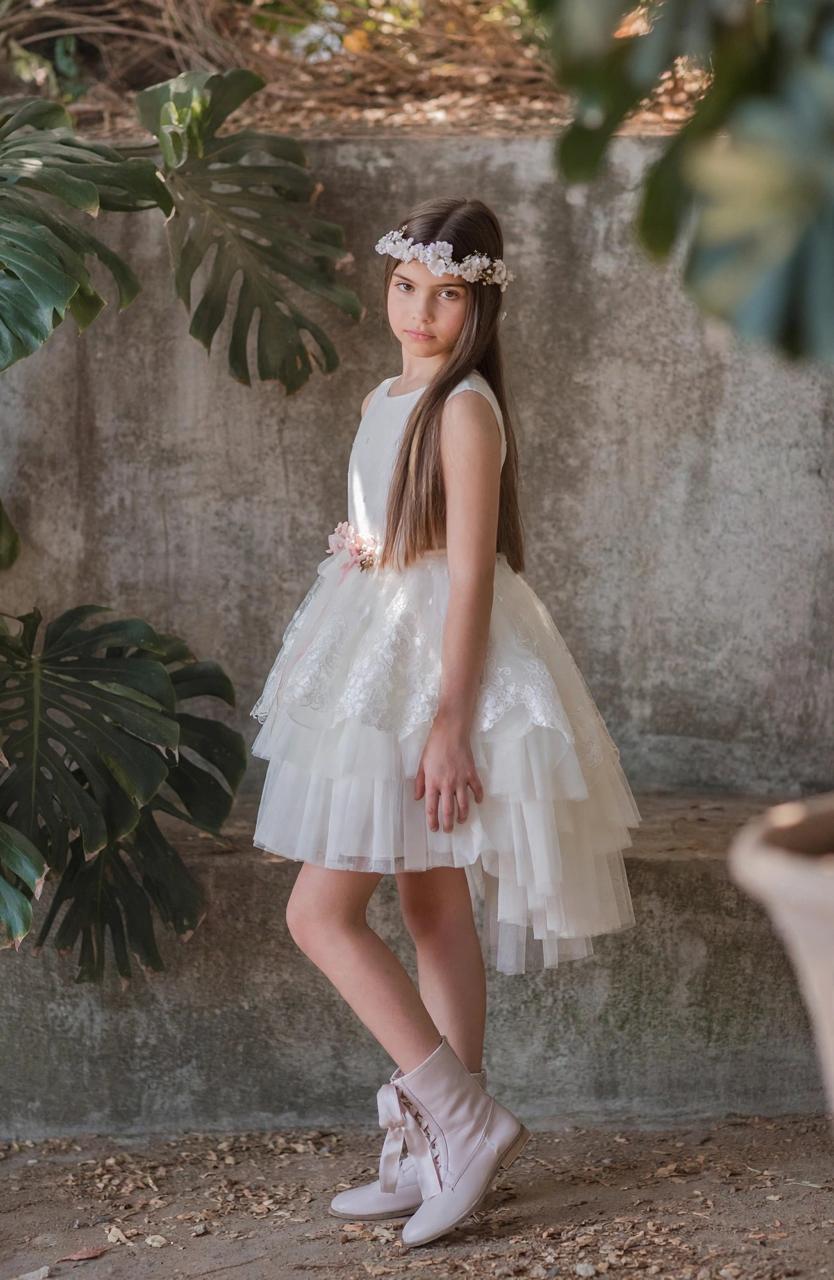 Vestido de tul blanco con falda tutú asimétrica para eventos sociales niña - 273 - marca Mimilú