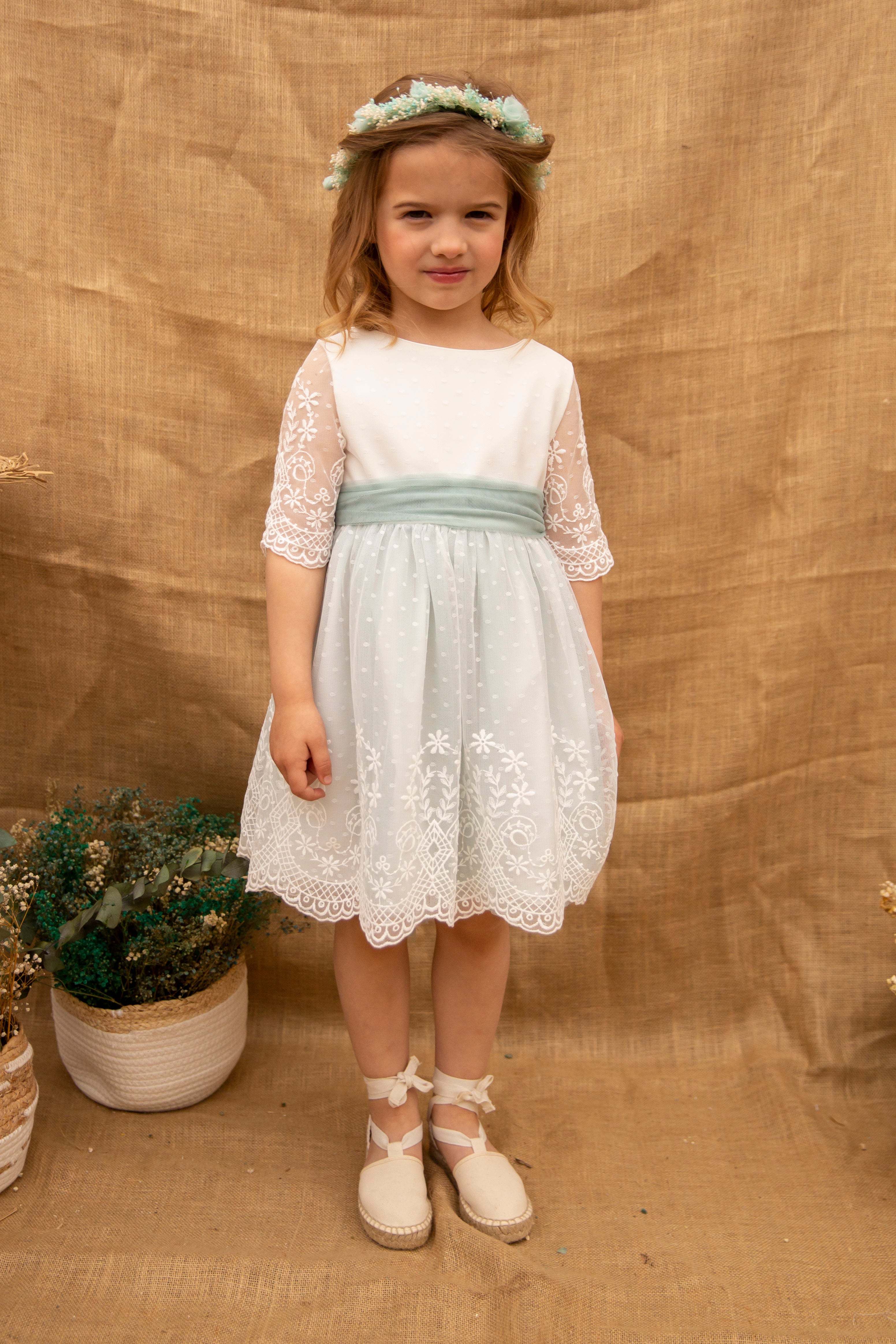 Vestido blanco con falda menta de tul blanca para eventos sociales - MACARENA - marca Coordinanos
