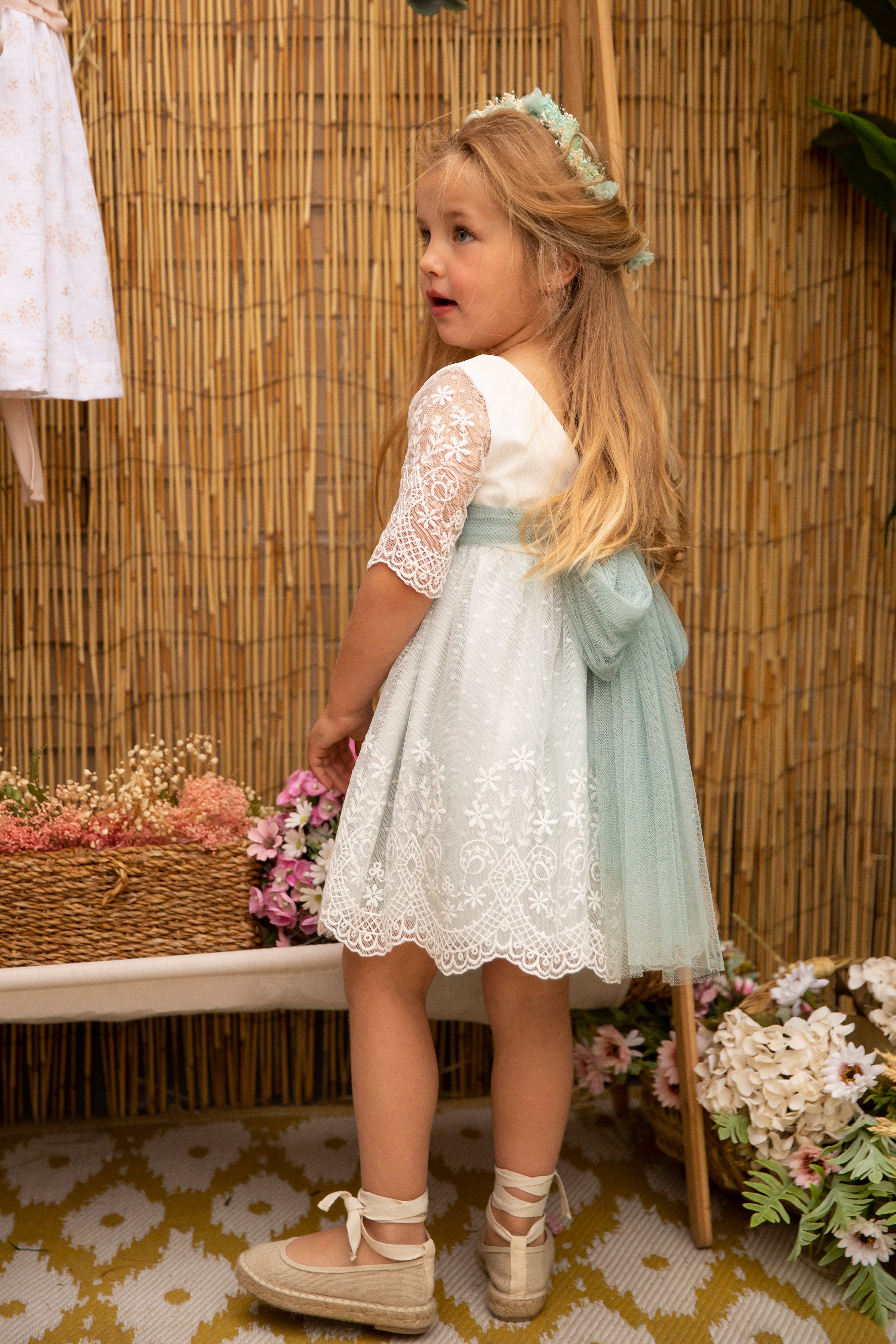 Vestido blanco con falda menta de tul blanca para eventos sociales - MACARENA - marca Coordinanos