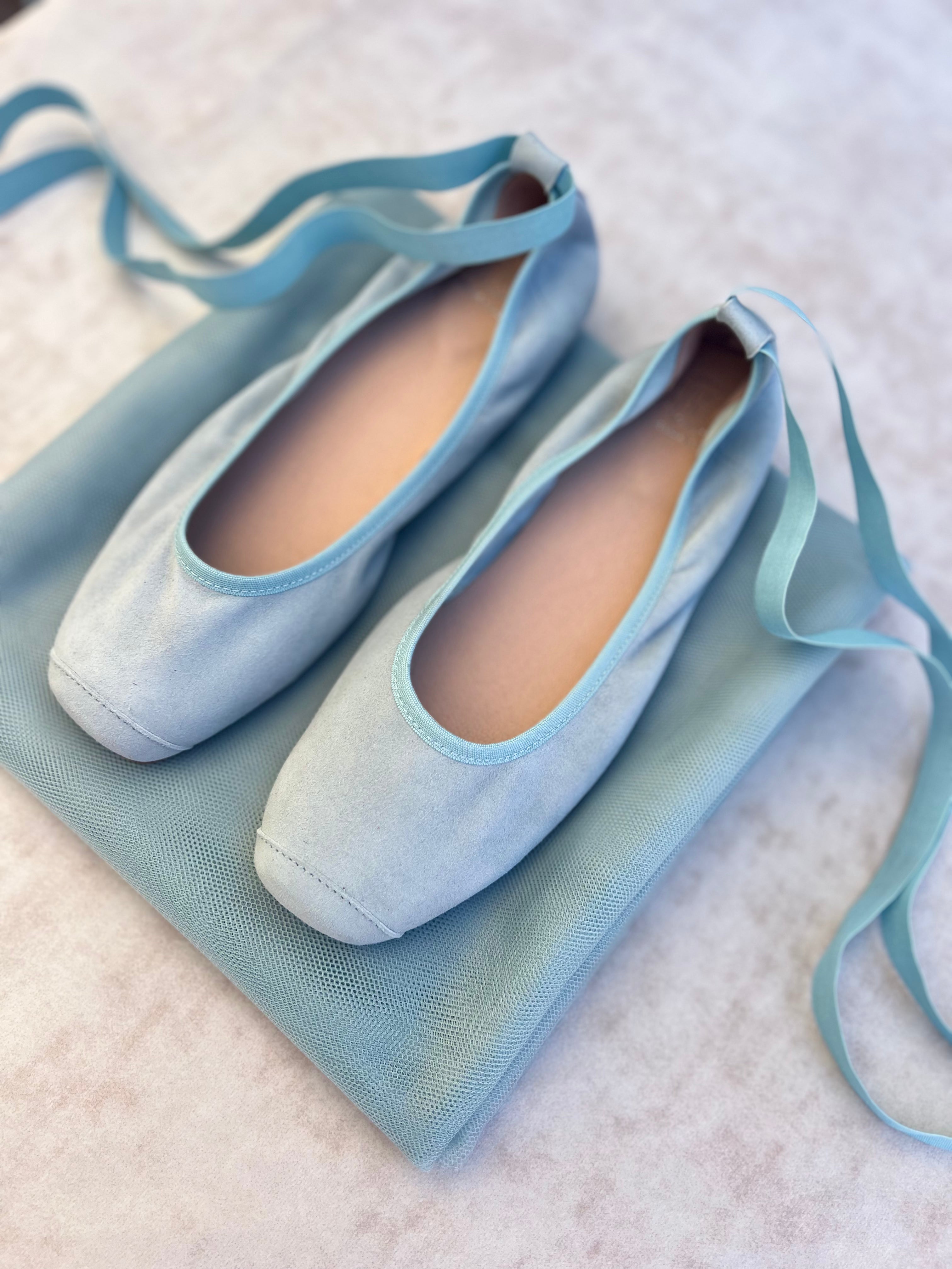 Zapatos Bailarinas de comunión en ante color JADE - marca Flor de C