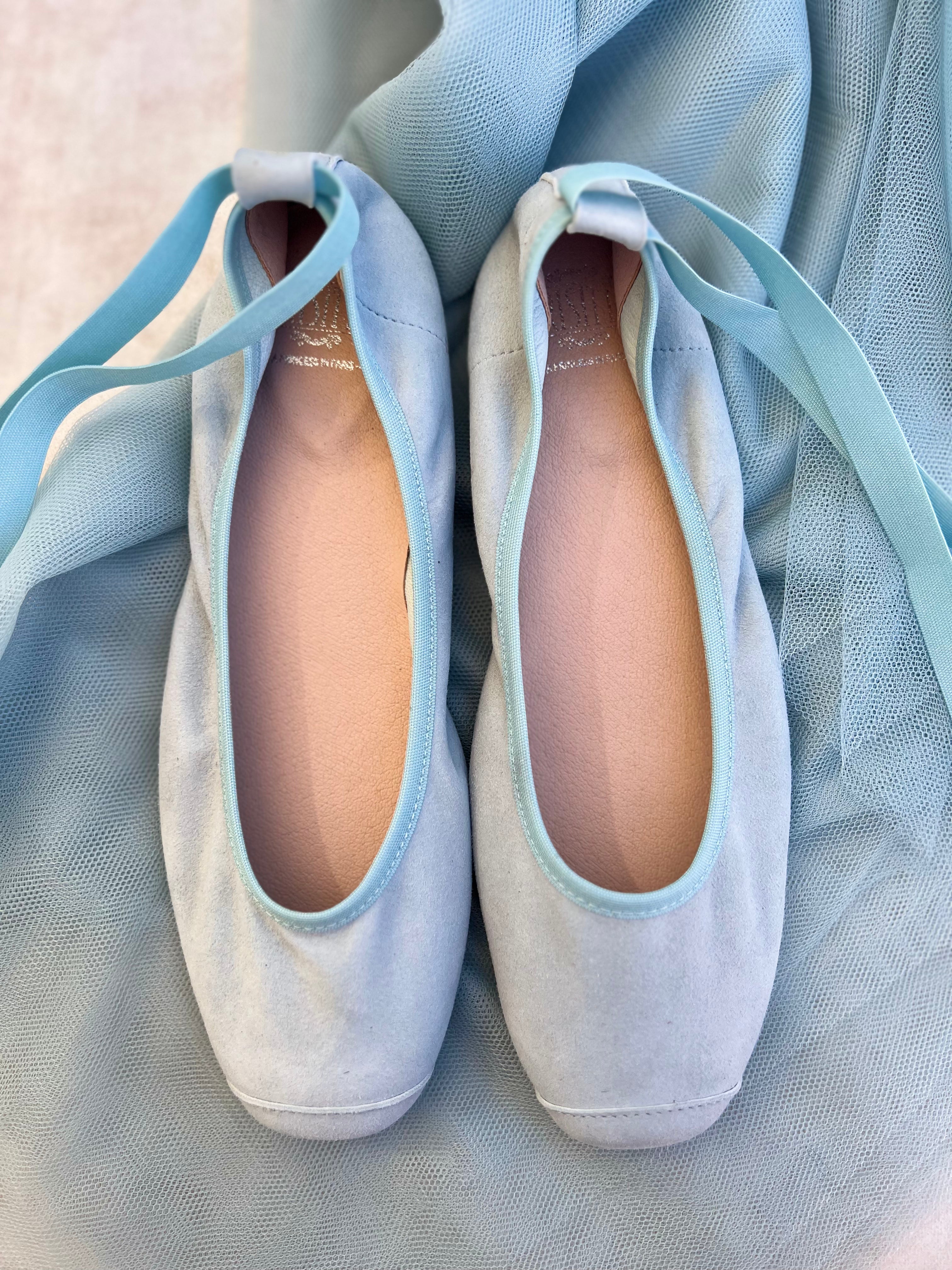 Zapatos Bailarinas de comunión en ante color JADE - marca Flor de C