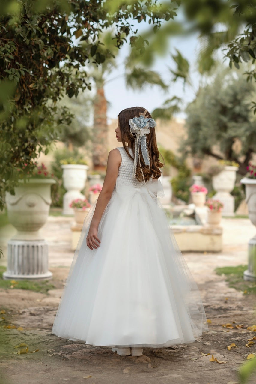 Vestido de tul blanco decorada con encaje para comunión - 849 - marca Mimilú
